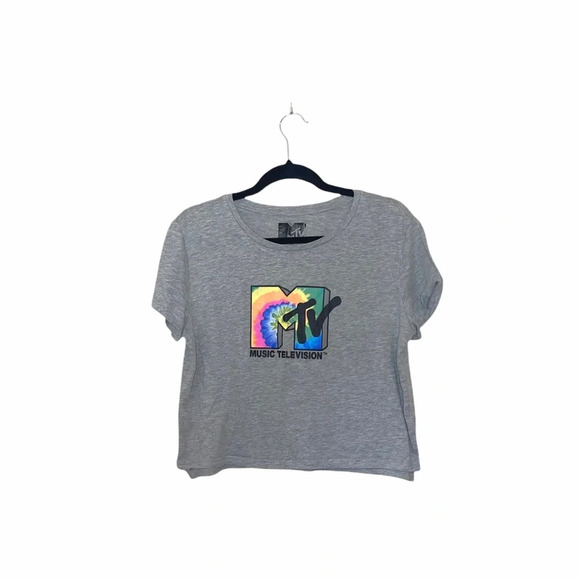 MTV Heather Gray Tie-dye Short Sleeve Cropped Graphic Tee Xlarge Women’s - Picture 1 of 11